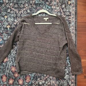 Women's Brown & Gold Sparkle V-Neck Sweater